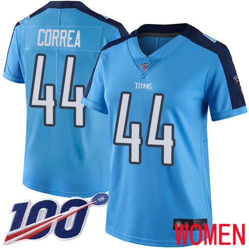 Tennessee Titans Limited Light Blue Women Kamalei Correa Jersey NFL Football #44 100th Season Rush Vapor Untouchable